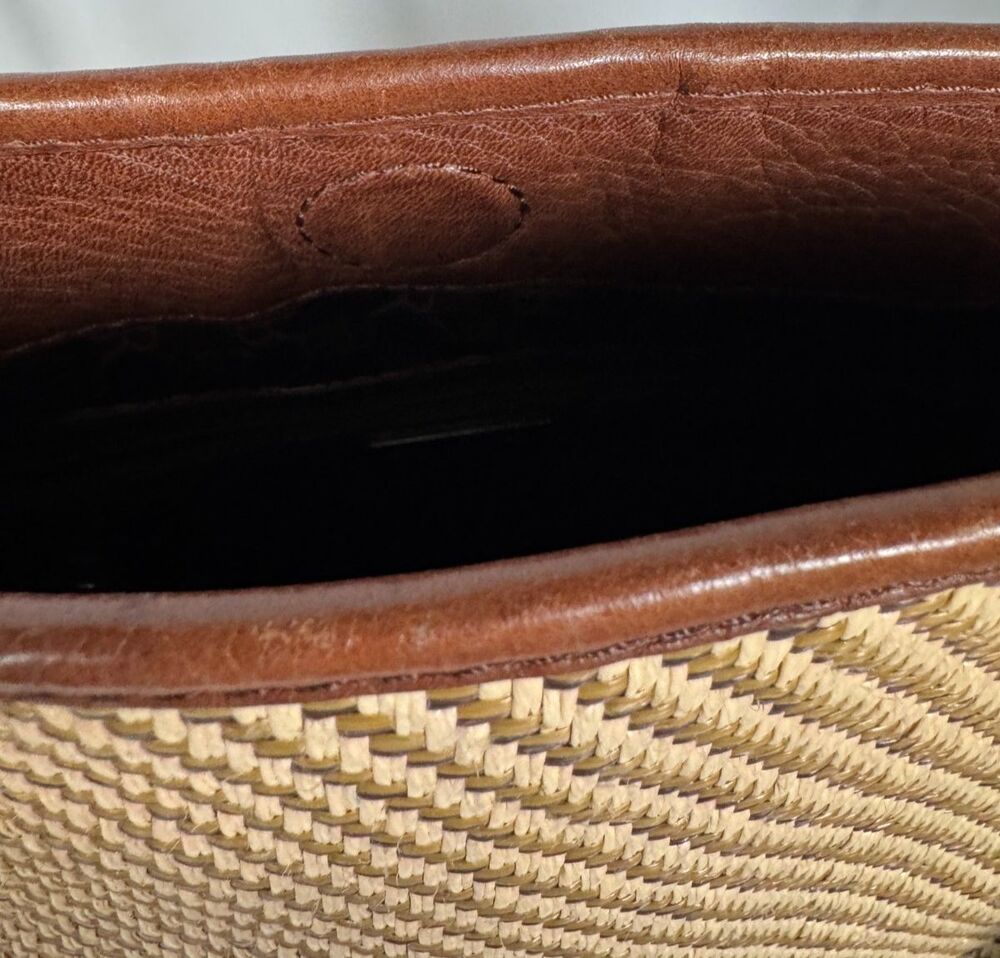 EUC Banana Republic Tan & Brown Woven Shoulder Bag Leather Trim Silver hardware - Picture 11 of 13